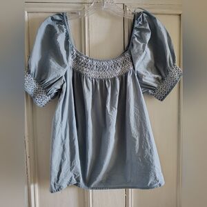 Wonderly Blue Smocked Boho Style Top Size Large
